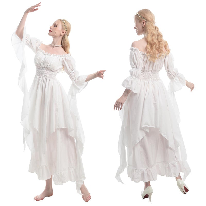 NSPSTT Victorian Dress Renaissance Costume Women Gothic Witch Dress Medieval Wedding Dress(L/XL, White) - Image 2